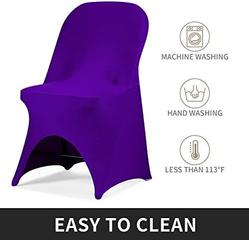 Stretch Spandex Folding Chair Cover with Open Back for Wedding Party Dining Banquet Event (Purple with Open, alternate view 5