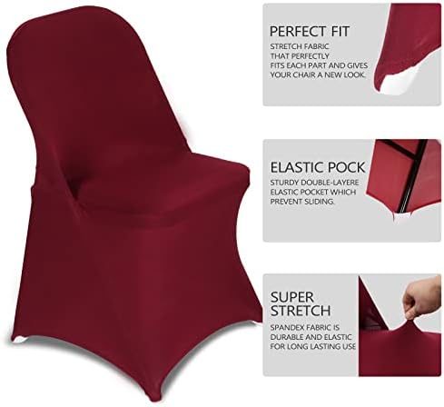 Stretch Spandex Folding Chair Covers, Burgundy, 30 PCS, alternate view 4