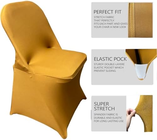 Stretch Spandex Folding Chair Covers, Gold, 30 PCS in Gold, alternate view 4
