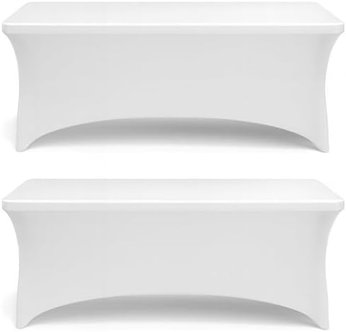 Stretch Spandex Table Covers 8FT, Pack of 2 Fitted Tablecloths for Rectangle Tables, Stretchy Wrinkle Resistant