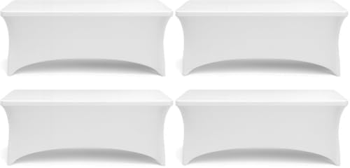 Stretch Spandex Table Covers 8FT, Pack of 4 Fitted Tablecloths for Rectangle Tables, Stretchy Wrinkle Resistant