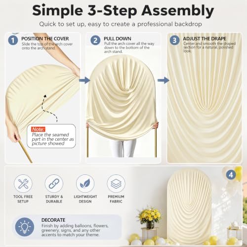 Stretchy Arch Backdrop Cover 7.2ft, Draped Arched Covers, Beige in 7.2ft in Beige, alternate view 5