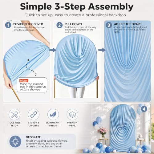 Stretchy Arch Backdrop Cover 7.2ft, Draped Arched Covers, Blue in 7.2ft in Blue, alternate view 5