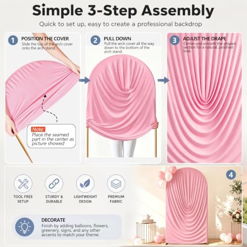 Stretchy Arch Backdrop Cover 7.2ft, Draped Arched Covers, Pink in 7.2ft in Pink, alternate view 5