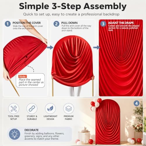 Stretchy Arch Backdrop Cover 7.2ft, Draped Arched Covers, Red in 7.2ft in Red, alternate view 5