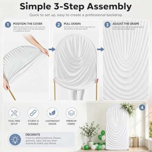 Stretchy Arch Backdrop Cover 7.2ft, Draped Arched Covers, White in 7.2ft in White, alternate view 4