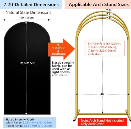 Stretchy Arch Backdrop Cover, Black, 7.2 ft in 7.2x4 ft (HxW) in Black, alternate view 2