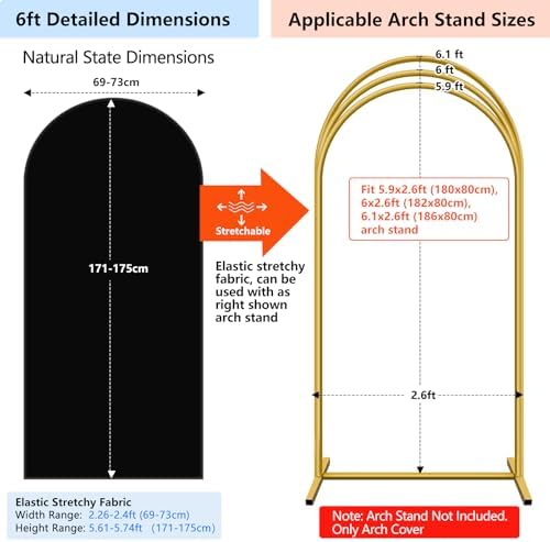Stretchy Arch Backdrop Cover, Black, 7.2ft, 6ft, Set of 2 in Black, alternate view 3