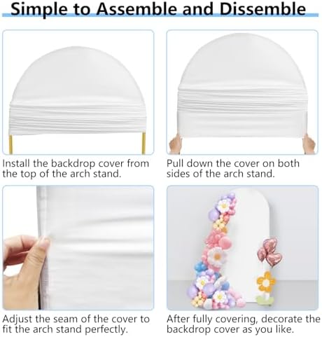 Stretchy Arch Backdrop Cover Set, White, 7.2ft, 6ft, Set of 2 in White, alternate view 7