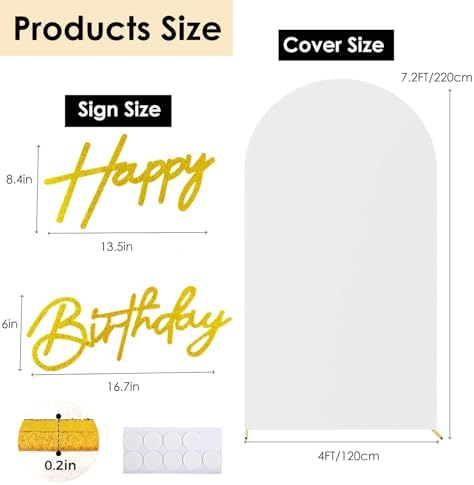 Stretchy Arch Backdrop Cover with Birthday Sign, White, 7.2FT in White, alternate view 3