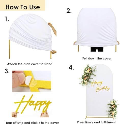 Stretchy Arch Backdrop Cover with Birthday Sign, White, 7.2FT in White, alternate view 4
