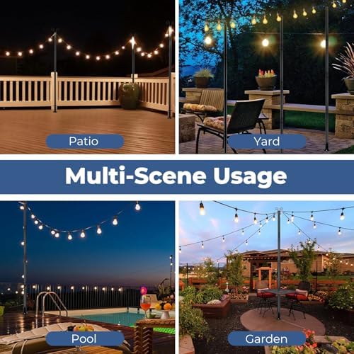 String Light Pole 8 FT Adjustable, 1 Pack Heavy Duty 1.5" Rustproof Metal Mounting Pole for Deck, Fence, Patio, alternate