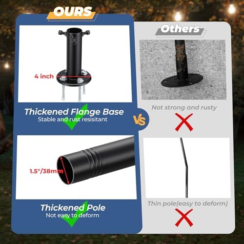 String Light Pole 8 FT Adjustable, 1 Pack Heavy Duty 1.5" Rustproof Metal Mounting Pole for Deck, Fence, Patio, alternate
