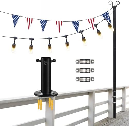String Light Poles, 12.6 FT Light Poles for Outside Patio, Outdoor Deck Lighting Poles with Brackets for Fence