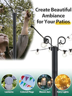 String Light Poles, 12.6 FT Light Poles for Outside Patio, Outdoor Deck Lighting Poles with Brackets for Fence, alternate
