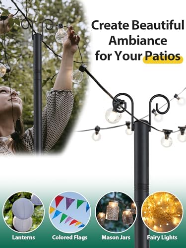String Light Poles, 12.6 FT Light Poles for Outside Patio, Outdoor Deck Lighting Poles with Brackets for Fence, alternate