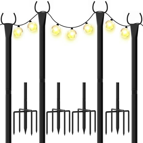 String Light Poles 4-Pack - 10FT, 5-Prong Base for Patio Deck