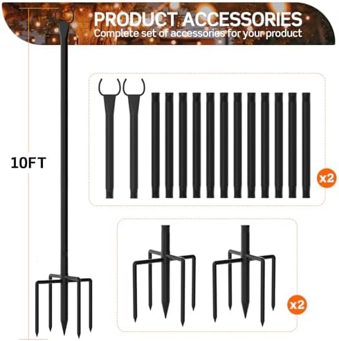 String Light Poles 4-Pack - 10FT, 5-Prong Base for Patio Deck, alternate view 2