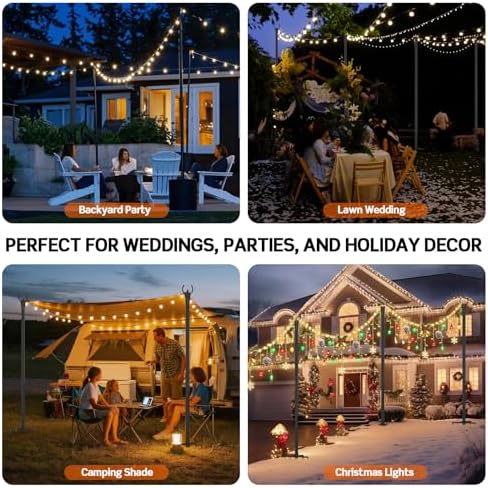 String Light Poles 4-Pack - 10FT, 5-Prong Base for Patio Deck, alternate view 7