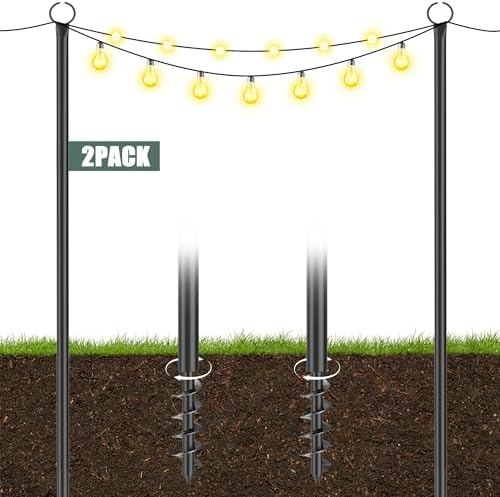 String Light Poles for Outdoor 2 Pack,10 Ft Outside String Light Pole for String Lights, Backyard Patio Light