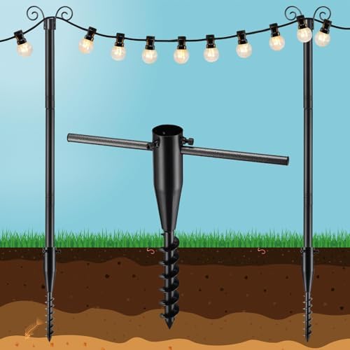 String Light Poles for Outside 10 FT, 2 Pack Outdoor Patio Poles for Hanging String Lights, Heavy Duty Metal