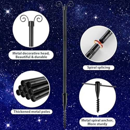 String Light Poles for Outside 10 FT, 2 Pack Outdoor Patio Poles for Hanging String Lights, Heavy Duty Metal, alternate view