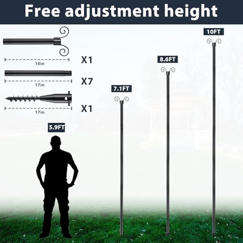 String Light Poles for Outside 10 FT, 2 Pack Outdoor Patio Poles for Hanging String Lights, Heavy Duty Metal, alternate view