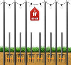 String Light Poles for Outside, 10ft Adjustable Metal Poles for Outdoor String Lights Hanging Light, Outdoor
