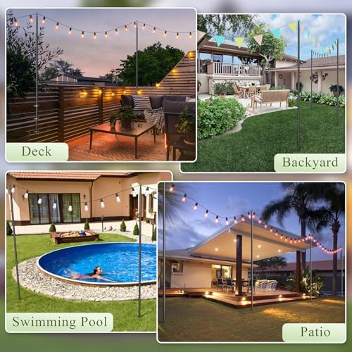 String Light Poles for Outside, 10ft Adjustable Metal Poles for Outdoor String Lights Hanging Light, Outdoor, alternate view