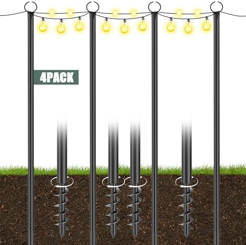 String Light Poles for Outside 4 Pack, 10.5 Feet Outdoor String Lights Poles for String Lights, Backyard Patio