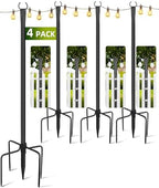 String Light Poles for Outside, 4 Pack 10 ft Adjustable Light Poles