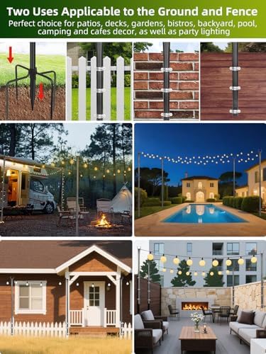 String Light Poles for Outside, 4 Pack 10 ft Adjustable Light Poles, alternate view 2