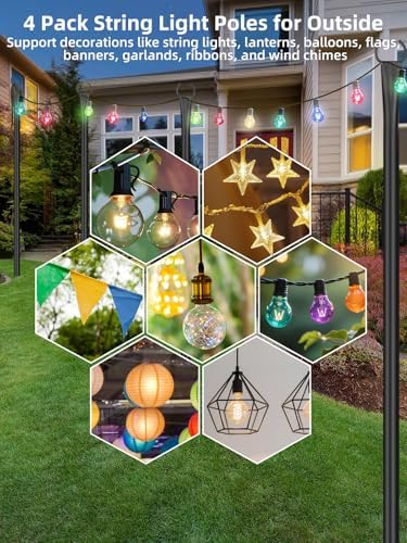 String Light Poles for Outside, 4 Pack 10 ft Adjustable Light Poles, alternate view 3