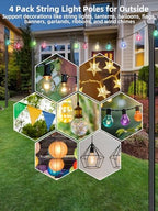 String Light Poles for Outside, 4 Pack 10 ft Adjustable Light Poles, alternate view 3