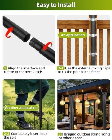 String Light Poles for Outside, 4 Pack 10 ft Adjustable Light Poles, alternate view 6