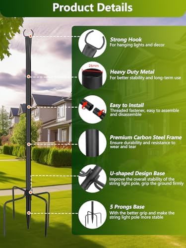 String Light Poles for Outside, 4 Pack 10 ft Adjustable Light Poles, alternate view 7