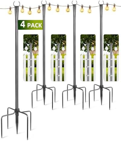 String Light Poles for Outside, 4 Pack 10 ft Frosted Silver Poles