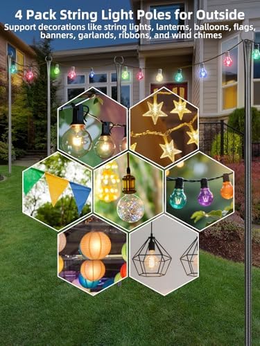 String Light Poles for Outside, 4 Pack 10 ft Frosted Silver Poles, alternate view 3