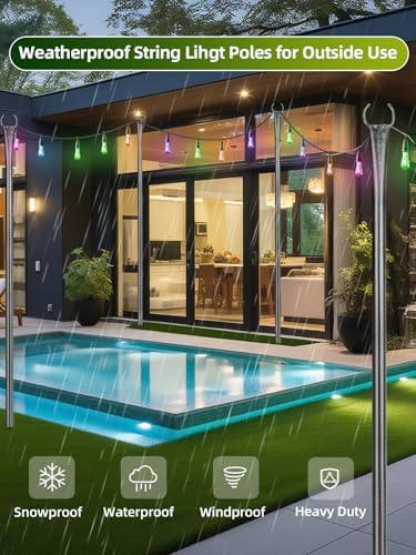 String Light Poles for Outside, 4 Pack 10 ft Frosted Silver Poles, alternate view 4