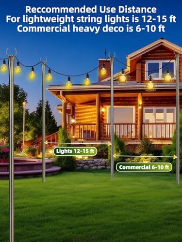 String Light Poles for Outside, 4 Pack 10 ft Frosted Silver Poles, alternate view 5
