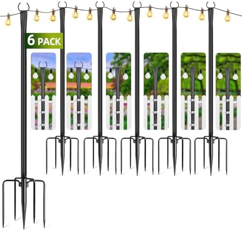 String Light Poles for Outside, 6 Pack 10 ft Adjustable Light Poles