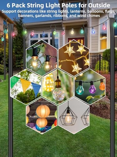 String Light Poles for Outside, 6 Pack 10 ft Adjustable Light Poles, alternate view 3