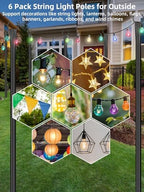 String Light Poles for Outside, 6 Pack 10 ft Adjustable Light Poles, alternate view 3