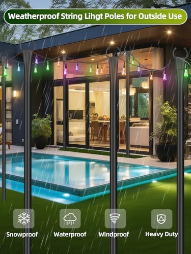 String Light Poles for Outside, 6 Pack 10 ft Adjustable Light Poles, alternate view 4
