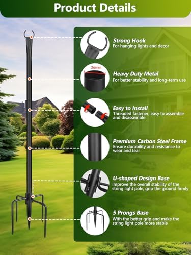 String Light Poles for Outside, 6 Pack 10 ft Adjustable Light Poles, alternate view 7