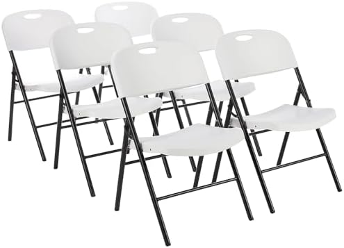 Sturdy Foldable Portable Plastic Chair, 350-Pound Capacity, Space Saving for Events and Seating, White, 6-Pack