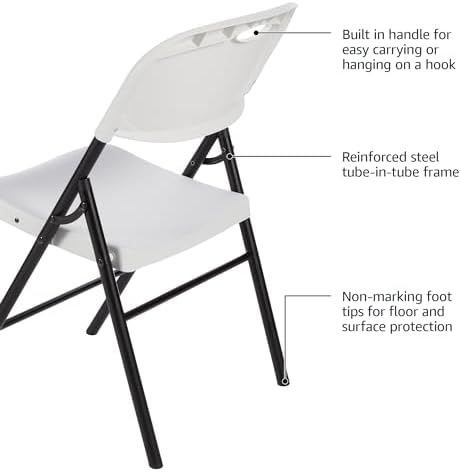 Sturdy Foldable Portable Plastic Chair, 350-Pound Capacity, Space Saving for Events and Seating, White, 6-Pack, alternate