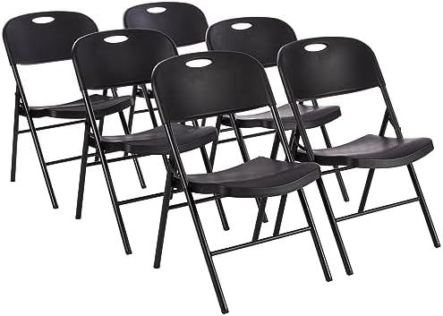 Sturdy Foldable Portable Plastic Chair, 350-Pound Capacity, Supportive Seating for Events, Space-Saving, Black