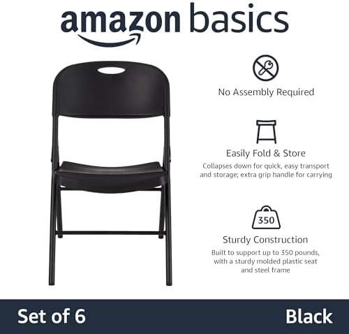 Sturdy Foldable Portable Plastic Chair, 350-Pound Capacity, Supportive Seating for Events, Space-Saving, Black, alternate