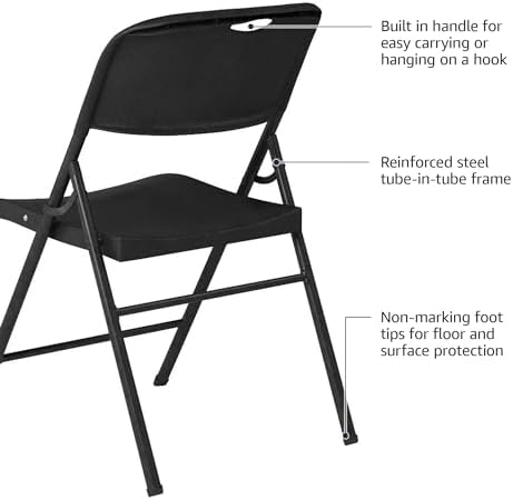 Sturdy Foldable Portable Plastic Chair, 350-Pound Capacity, Supportive Seating for Events, Space-Saving, Black, alternate